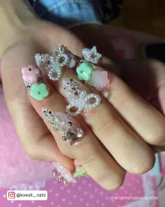 Green And Pink Acrylic Nails