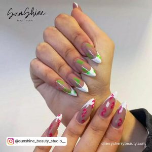 Green And Pink French Tip Nails