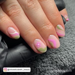 Green And Pink Gel Nails