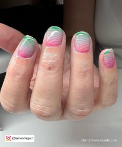 Green And Pink Ombre Nails
