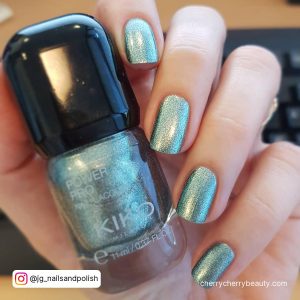 Green And Silver Nail Designs With Glitter