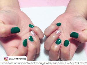 Green And Silver Nail Ideas For Short Length