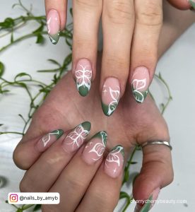 Green And White Butterfly Nails