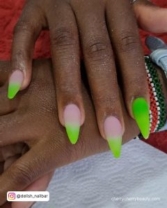 Green Ombre Acrylic Nails In Stilleto Shape