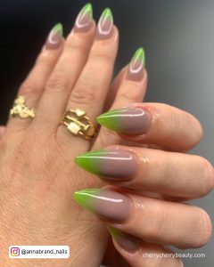 Green Summer Ombre Acrylic Nails With White Background