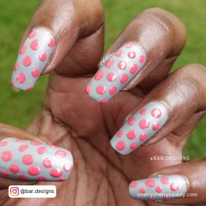 Grey And Light Pink Nails With Dots