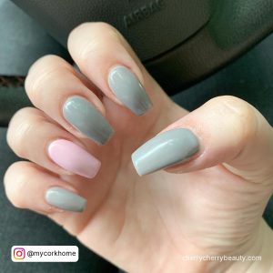 Grey And Pink Coffin Nails For A Simple Look