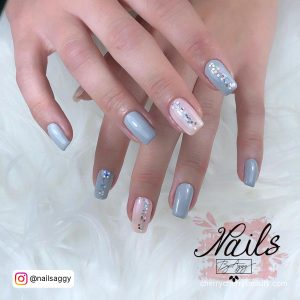 Grey And Pink Nail Designs With Glitter