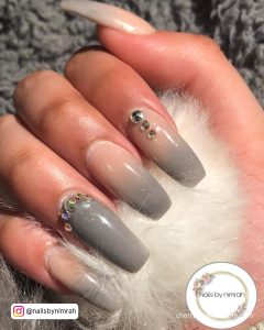 Grey And Pink Ombre Nails With Diamonds