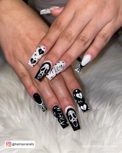 Halloween Acrylic Nail Designs In Black And White