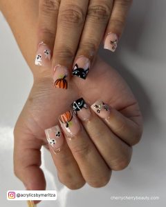 Halloween Acrylic Nail Ideas With Pumpkin And Spider Design