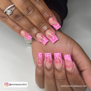 Heart On Pink Nails On Coffin Shape