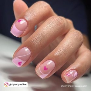 Heart On Pink Nails With Swirls
