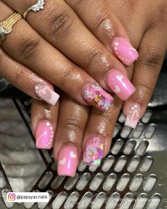 Heart Pink Nails With Embellishments