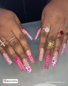 Hot Pink Acrylic Nails With Glitter