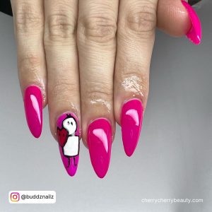 Hot Pink Almond Nails