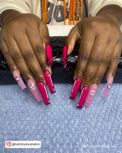 Hot Pink And Black Coffin Nails