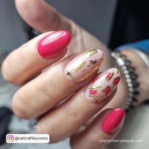 Hot Pink And Gold Nail Designs