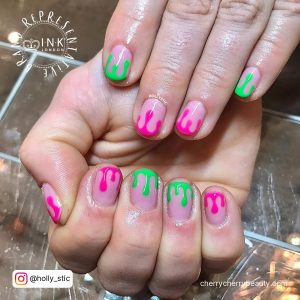 Hot Pink And Green Nails
