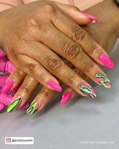 Hot Pink And Neon Green Nails