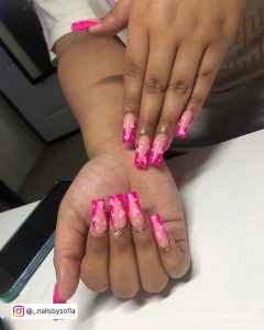 Hot Pink French Tip Coffin Nails