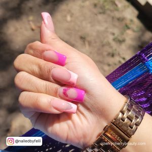 Hot Pink French Tip Nails Square Outdoors