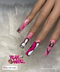 Hot Pink Long Square Nails