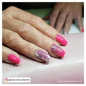 Hot Pink Nails Square With Glitter