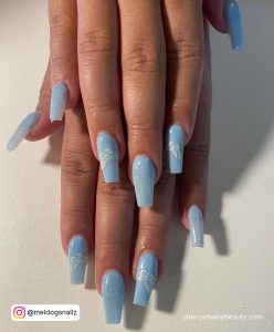 Light Blue And White Butterfly Nails