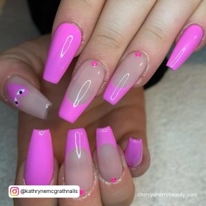 Light Bright Pink Nails With Hearts