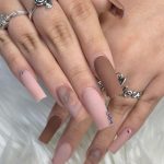 Light Brown Acrylic Nails With Diamonds