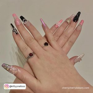 Light Pink And Black Acrylic Nails