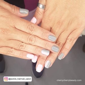 Light Pink And Grey Nail Designs For Short Length
