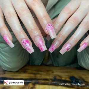 Light Pink And Marble Nails In Coffin Shape