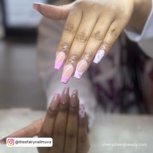 Light Pink Cow Print Nails In Tapered Shape