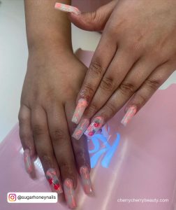 Light Pink Cow Print Nails With Strawberries