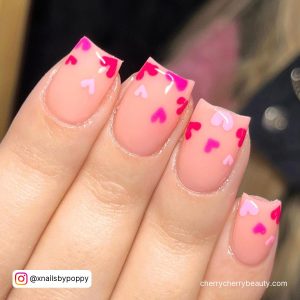 Light Pink Heart Nails In Coffin Shape