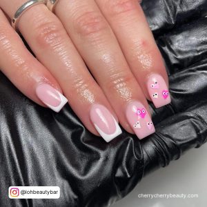 Light Pink Heart Nails With White Tips