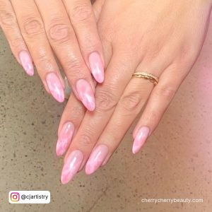 Light Pink Marble Nails In Almond Shape