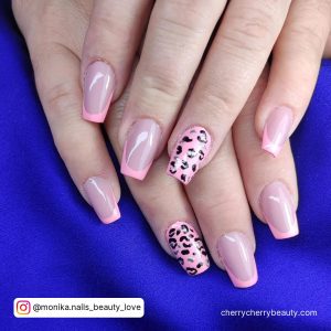 Light Pink Short Square Nails With Cow Print