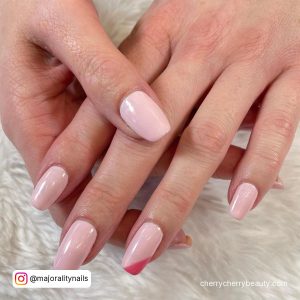 Light Pink Square Nails On White Surface