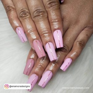 Light Pink Tapered Square Nails With Glitter Line