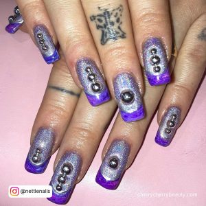 Light Purple And Silver Acrylic Nails With Glitter