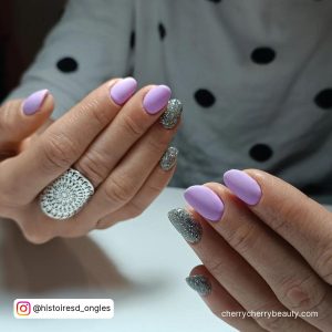 Light Purple Nails With Silver Glitter For Short Length