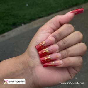 Long Acrylic Birthday Nails With Red Tips