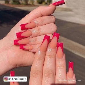 Long Acrylic Nails Red French Tips