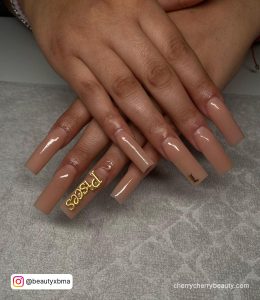 Long Birthday Nails In Nude Shade For Pisces