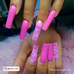 Long Bright Pink Acrylic Nails