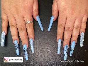 Long Coffin Birthday Nail In Blue