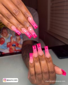 Long Hot Pink Ombre Nails